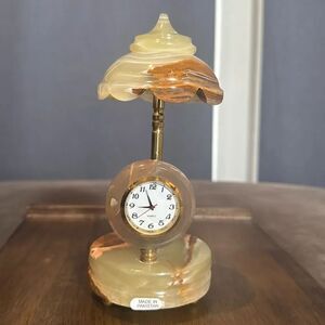 Carved Natural Stone Decorative Umbrella Clock Gift Desk or Mantle Decor NEW